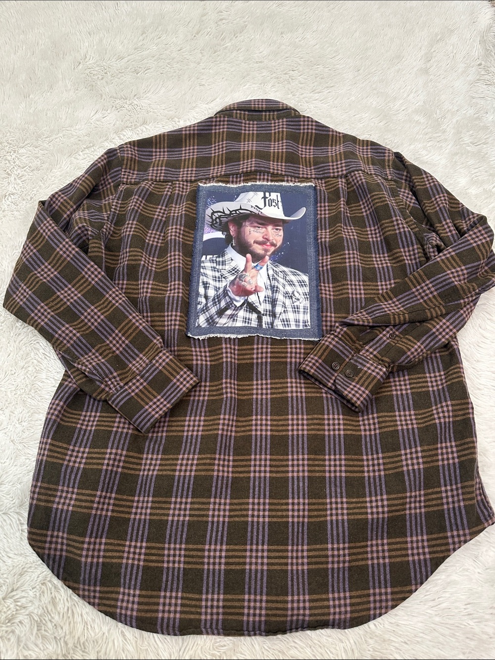 ❤️ Upcycled Post Malone Oversized Flannel Shirt
